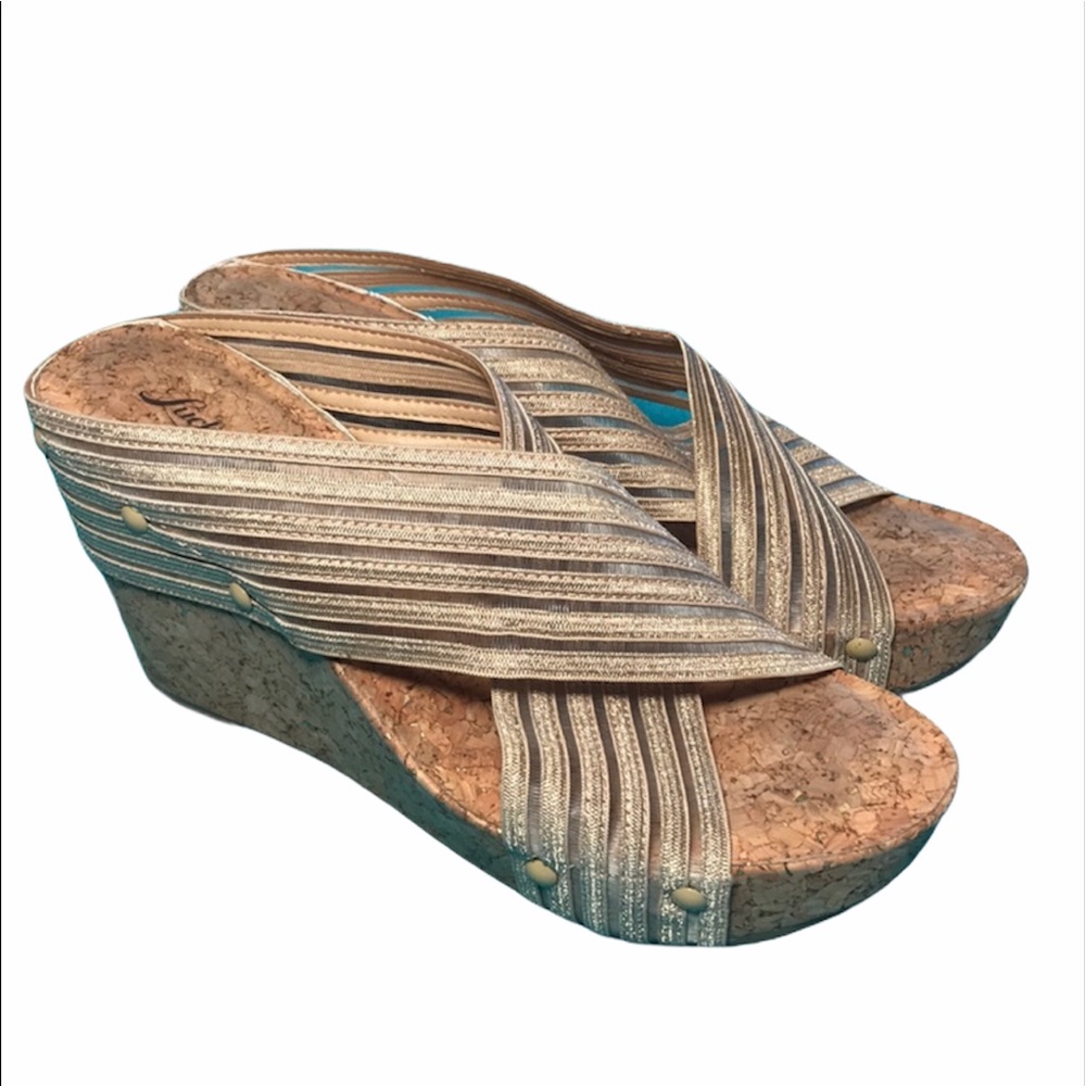 Lucky Brand-size 6.5, beige, cork, platform wedges